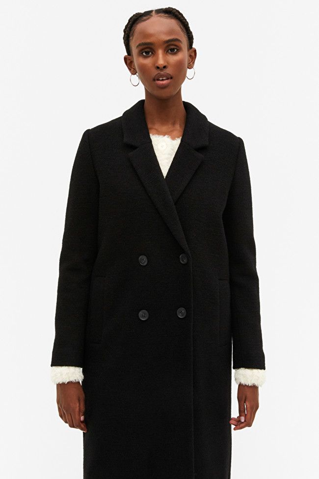 Black classic double-breasted coat | Monki