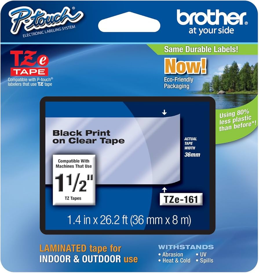 Genuine Brother 1-1/2" (36mm) Black on Clear TZe P-Touch Tape for Brother PT-9200DX, PT9200DX Lab... | Amazon (US)