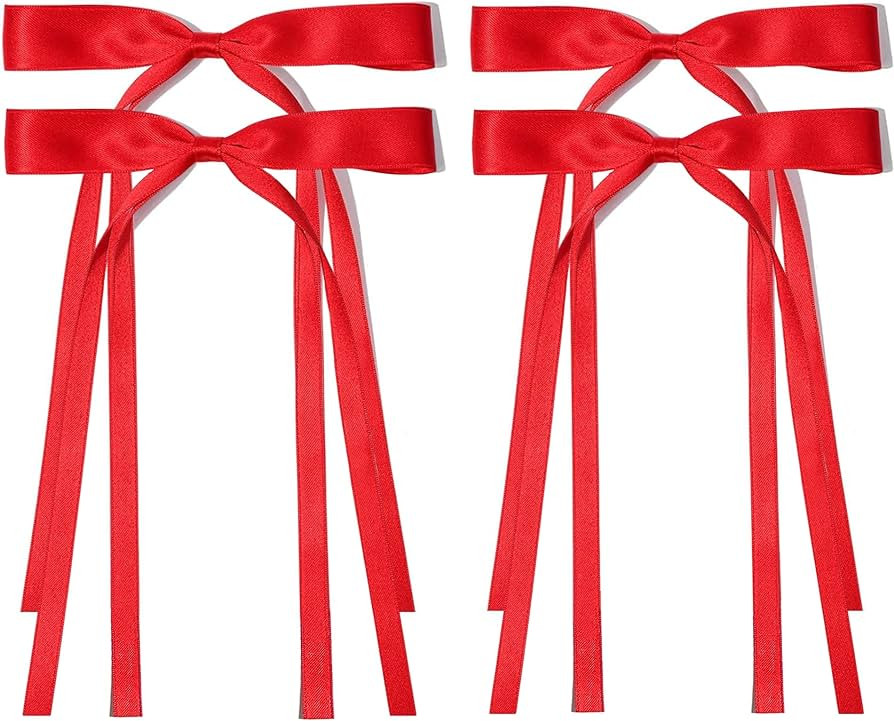 Ayesha Red Hair Bows Clips Coquette Ribbon Bowknot with Long Tail Princess Hair Bows French Barre... | Amazon (US)