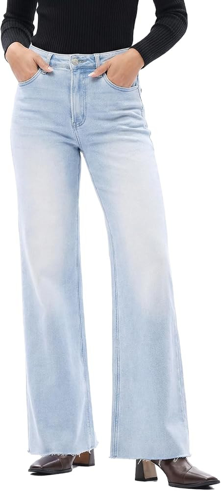 ONESO Wide Leg Jeans for Women High Waisted Stretchy Baggy Jeans BBL Loose Fit Tummy Control Deni... | Amazon (US)
