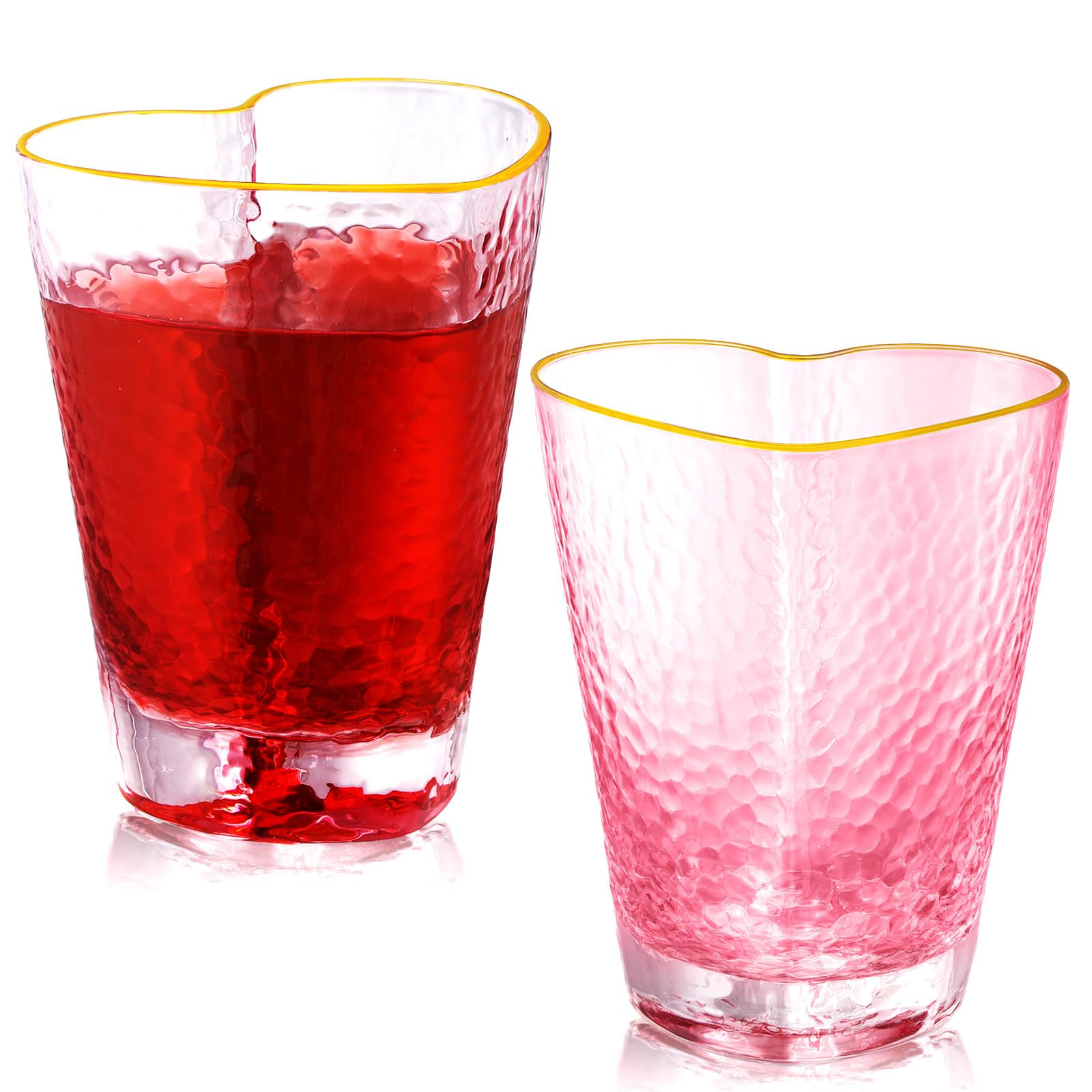 Honeydak 2 Pcs Valentines Heart Glass Cups, 5 oz Pink Hammered Shot Glasses with Gold Rim, Couple... | Amazon (US)
