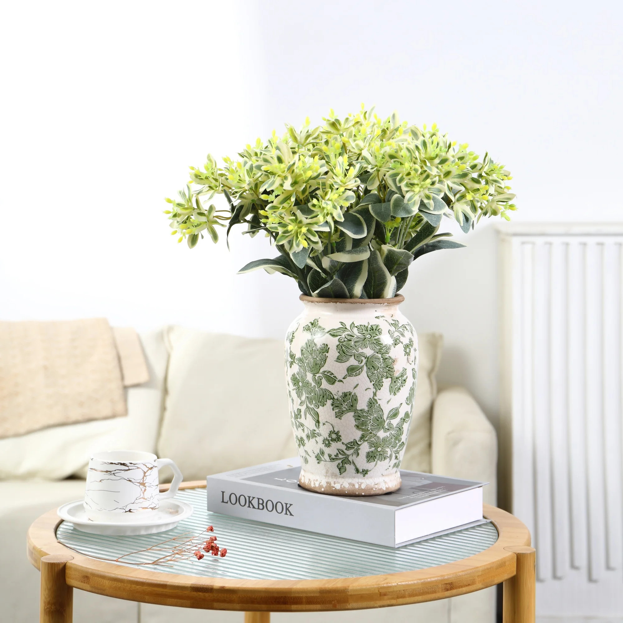 Vintage Ceramic Vase – Green Floral Chinoiserie Design, Rustic Large Vase for Flowers, Tuscan &... | Walmart (US)