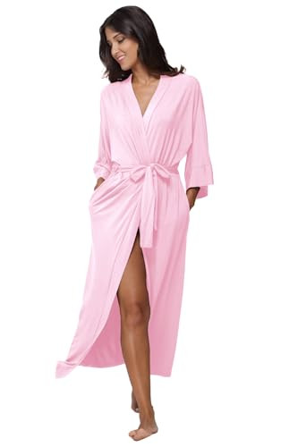 Women's Lightweight Long Robes Modal Long Kimono Robes Full Length Dressing Gown Soft Sleepwear,Pink | Amazon (US)