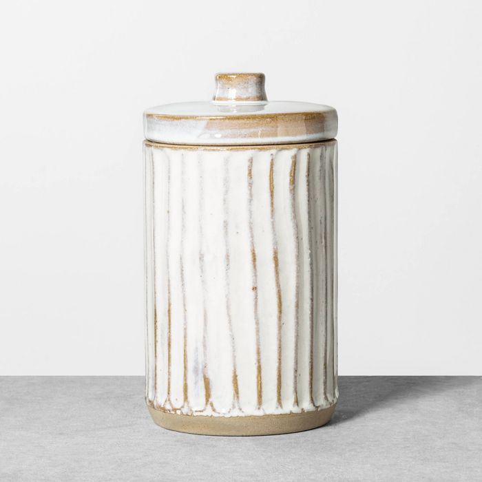 Stoneware Bath Canister Reactive Glaze Light Sour Cream - Hearth & Hand™ with Magnolia | Target