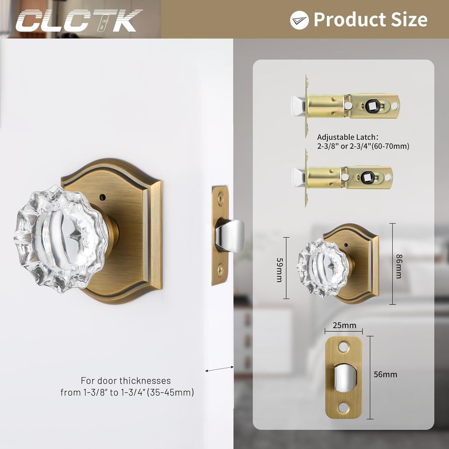 Glass Door Knobs Interior, Vintage Style Privacy Crystal Door Knobs with Lock, Antique Brass Door... | Amazon (US)