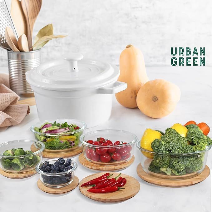 Urban Green Glass Food Container with Bamboo Lid, Glass food storage Containers with Lids, Glass ... | Amazon (US)