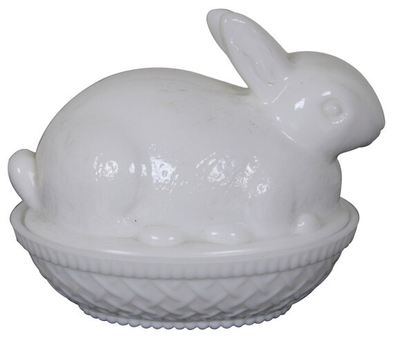 Imperial Milk Glass Bunny Rabbit in Basket Candy Dish | Etsy | Etsy (US)