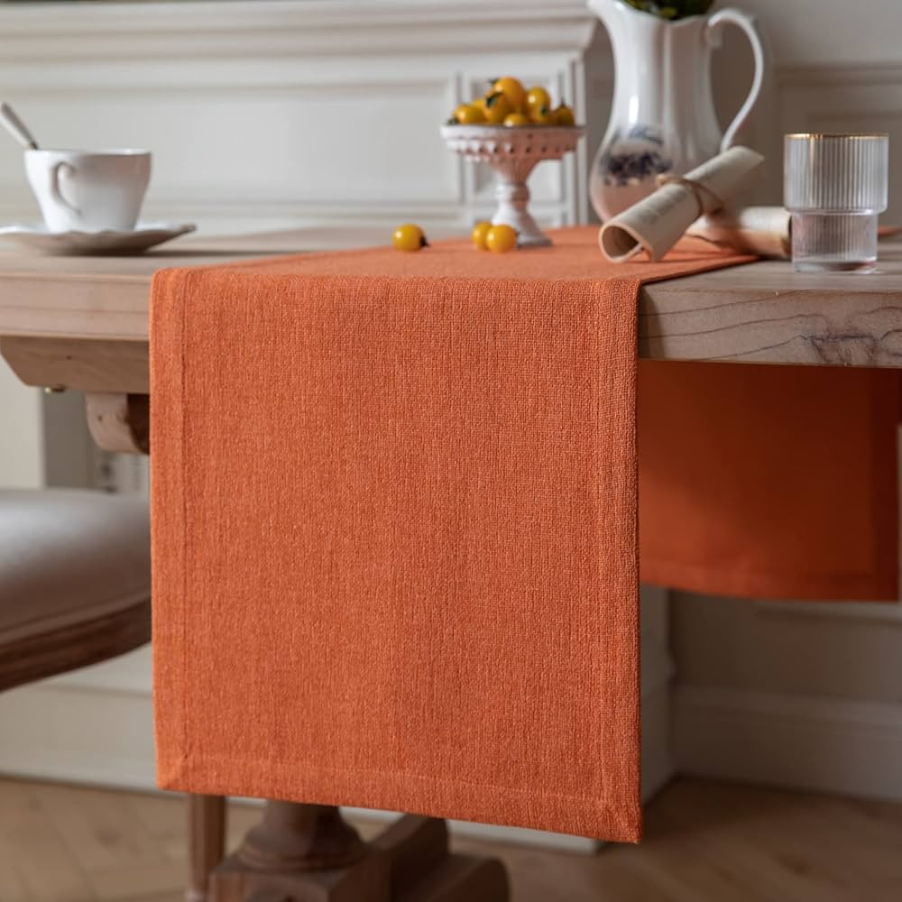 ZeeMart Burlap Style Farmhouse Table Runners 60 Inches Long, Burnt Orange Rustic Woven Dining Fal... | Amazon (US)