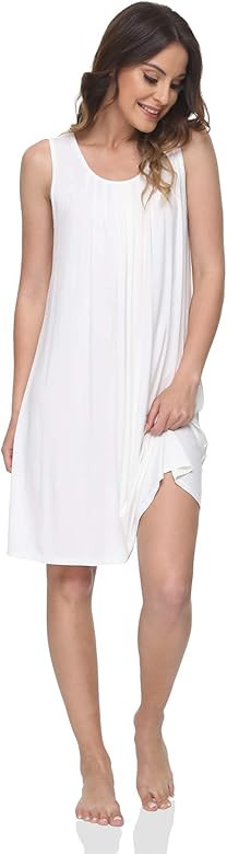 GYS Women's Bamboo Nightgown Sleeveless Tank Sleepwear Soft Pleated Scoopneck Nightdress | Amazon (US)