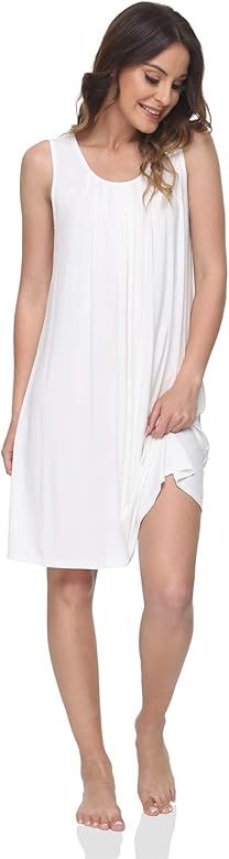 GYS Women's Bamboo Nightgown Sleeveless Tank Sleepwear Soft Pleated Scoopneck Nightdress | Amazon (US)