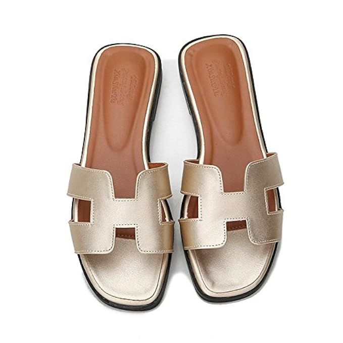 MEIREN H-classic leather slippers at the end of European and American women's shoes | Amazon (US)