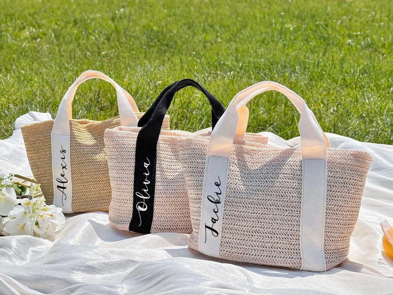 Beach Bag Personalized, Burlap Tote Bag, Custom Straw Bags, Bridal Shower Bag, Wedding Gift , Bea... | Etsy (US)