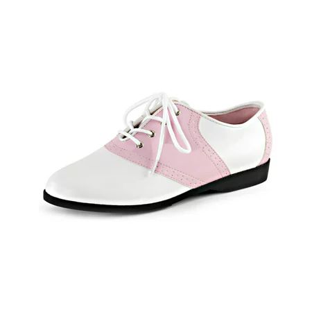 Womens Saddle Oxford Shoes Two Tone White Pink Lace Up Retro Costume Flats | Walmart (US)