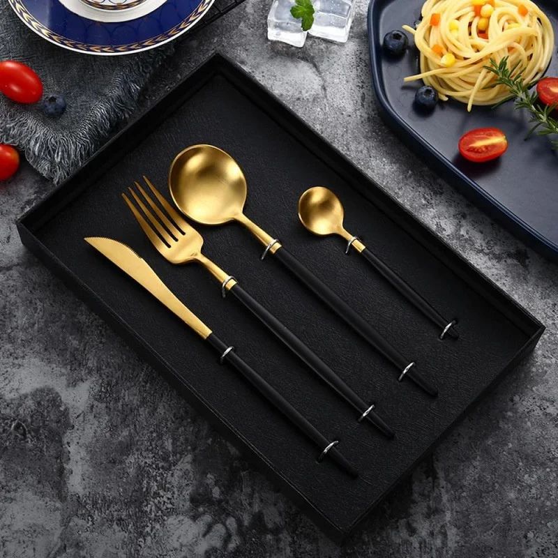 Black Gold Flatware Sets 304 Stainless Steel Tableware 4 Pcs Including Forks Spoons Knives | Wayfair North America