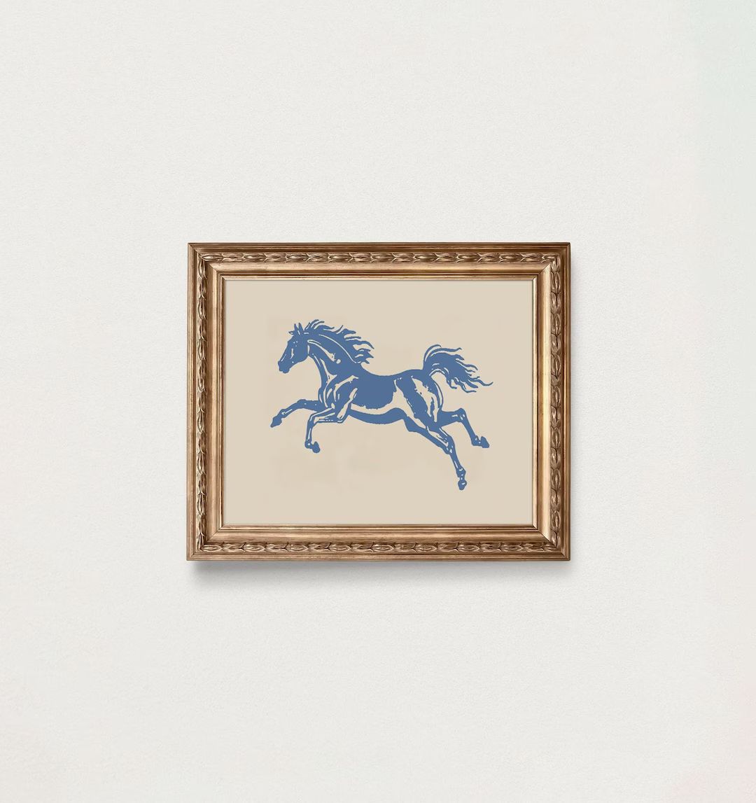Vintage Western Horse Print, Blue Retro Home Decor, Preppy Dorm Room Printable, Rustic Wall Art L... | Etsy (US)