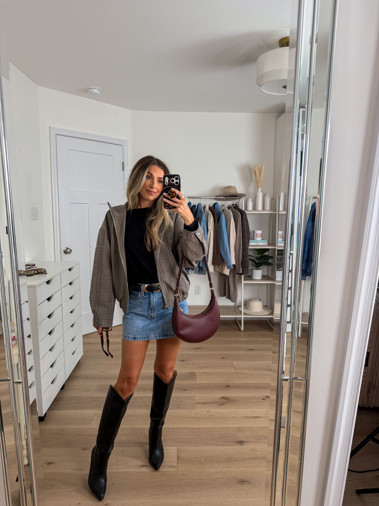 Elevated casual fall outfit 🤍✨🍂 
+ tenet jacket: xs
+ cashmere off the shoulder sweater: xs
+ denim forum mini skirt: size 24
+ black boots: true to size

#LTKootd #LTKSeasonal #LTKPetite
