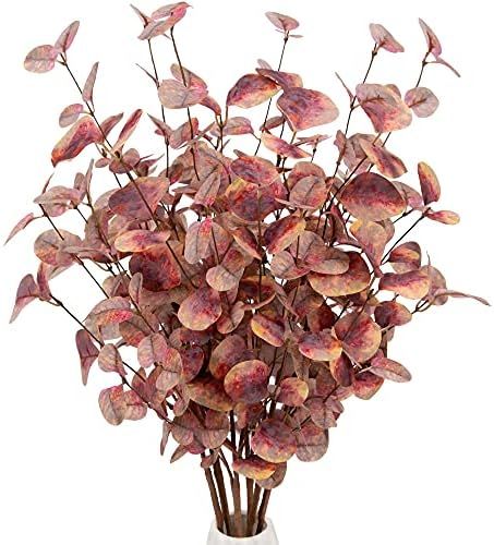 6 Pcs Artificial Eucalyptus Stems Fall Leaf Spray in Burgundy Red Silk Eucalyptus Leaves Fall Dec... | Amazon (US)