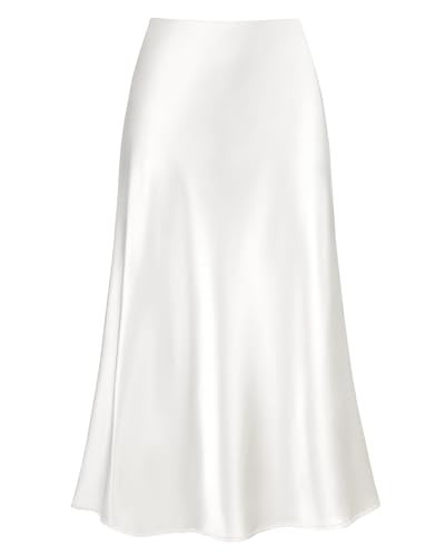 2026 Women's Satin Midi Skirt Elastic High Waisted A Line Spring Summer Flowy Silk Long Skirts for Women | Amazon (US)