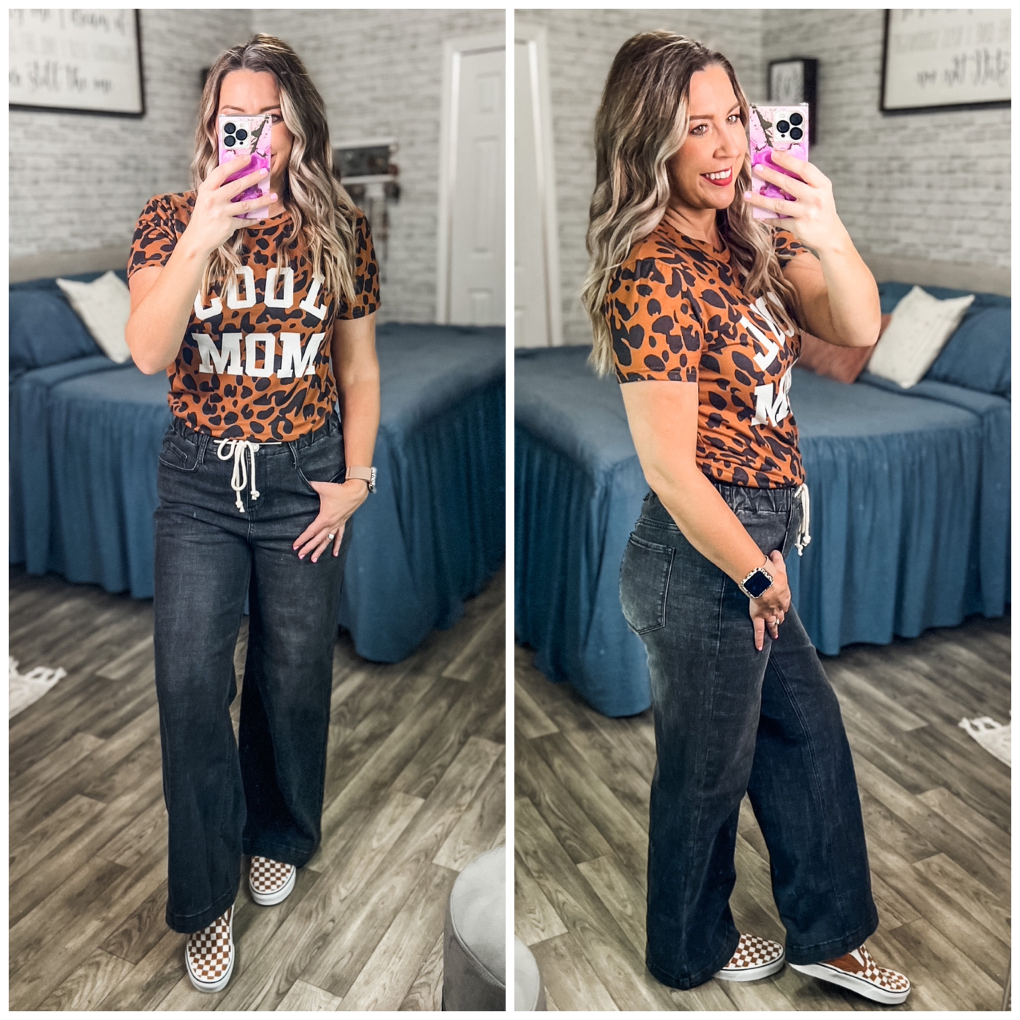 I was pleasantly surprised by these! They have a drawstring waist, front and back pockets, and are comfy! True to size I’m in the medium! 