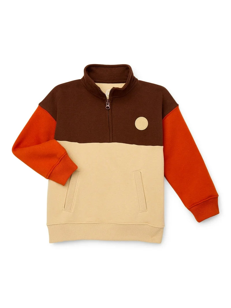 Wonder Nation Little Boys' Quarter Zip Colorblock Sweatshirt, Sizes 4-10 | Walmart (US)