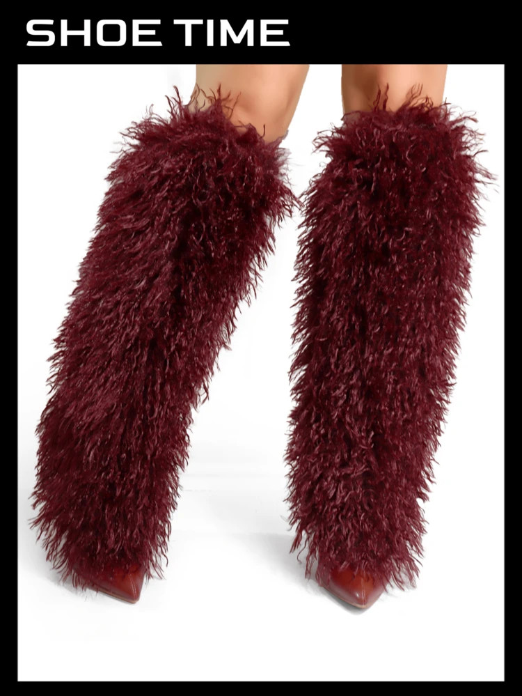 Women Winter Chunky Heel Boots, Furry Boots, Halloween Fashion Style Snow Boots | SHEIN