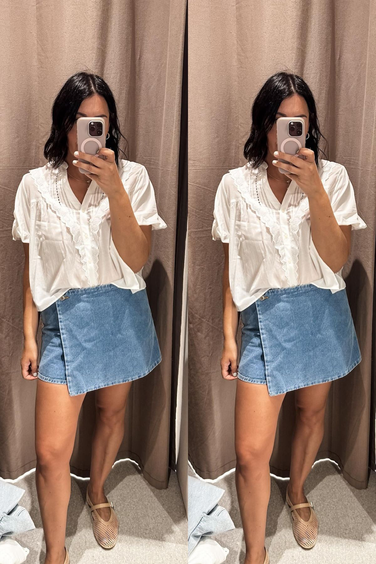 LOVED this top – of course I did. It’s a white blouse, have I ever met a white blouse I didn’t immediatley buy?! The answer is no. This one fits loose / relaxed but I went ahead with  the large because I liked the fit across the chest. Non sheer but is lightweight, is just fine with a nude bra.  

I'm in the large of the Mango skort, it runs loose / generous in the waist. I've linked the Zara version as well.  

 #LTKFindsUnder50 #LTKFindsUnder100