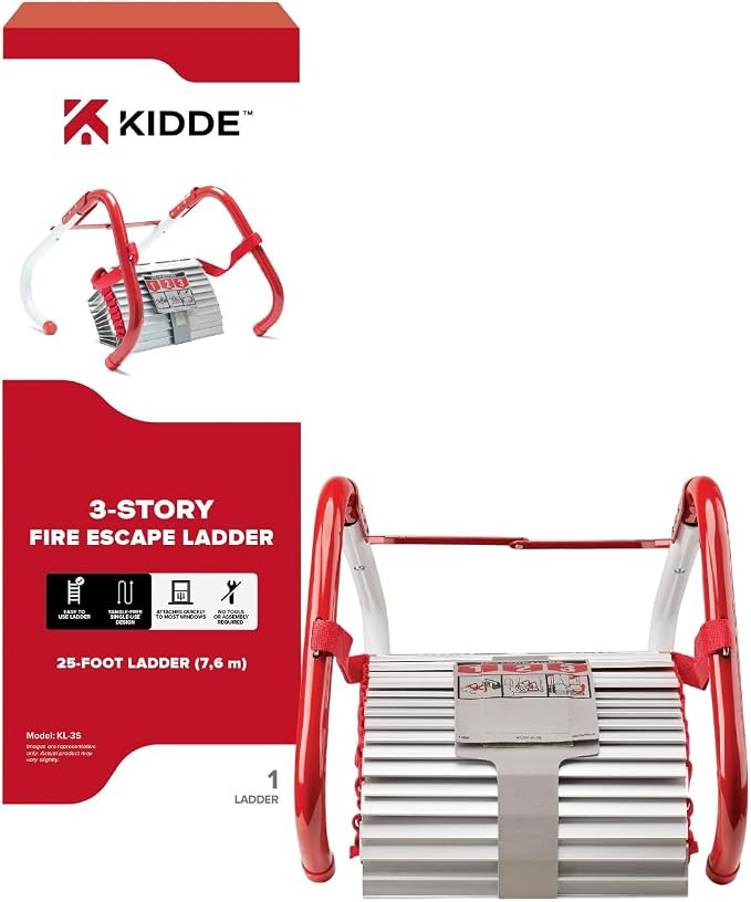 Kidde Fire Escape Ladder, 3-Story Rope Ladder, Extends to 25-Feet, Anti-Slip Rungs | Amazon (US)