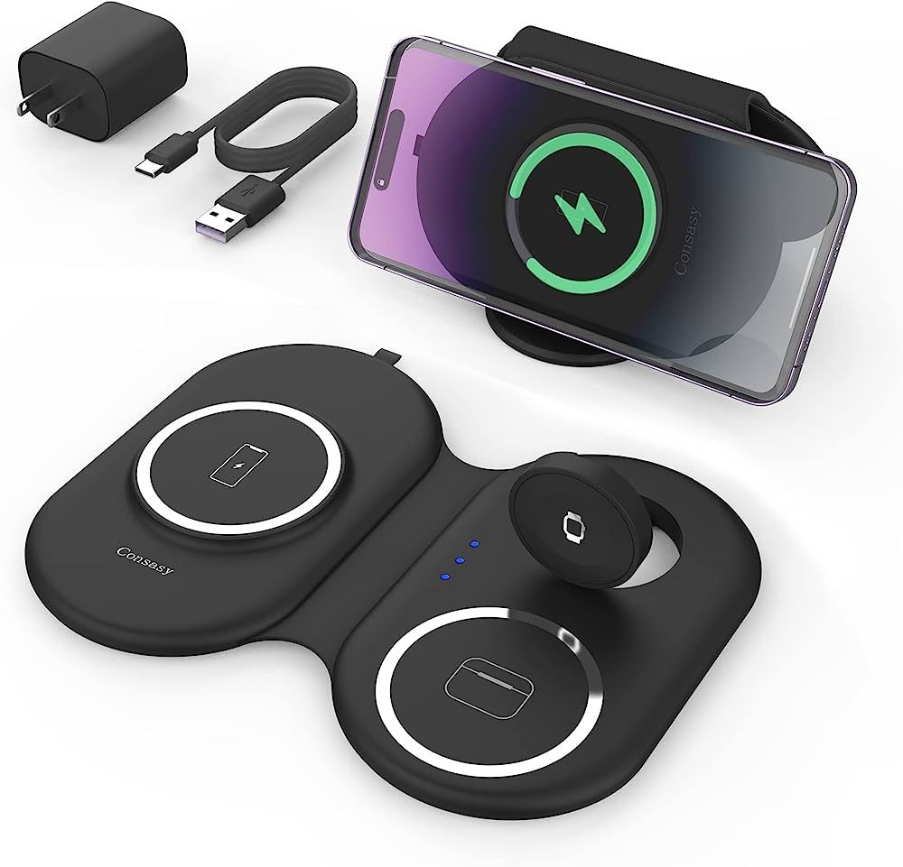 Consasy Magnetic Wireless Charger, Foldable Wireless Charger 3 in 1 Charging Station for Multiple... | Amazon (US)