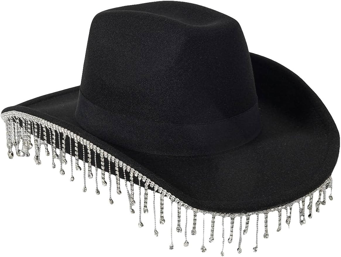 QWINEE Western Cowboy Hat Cowboy Hat with Rhinestone Tassel Decor Halloween Cow Fedora Hat Costum... | Amazon (US)