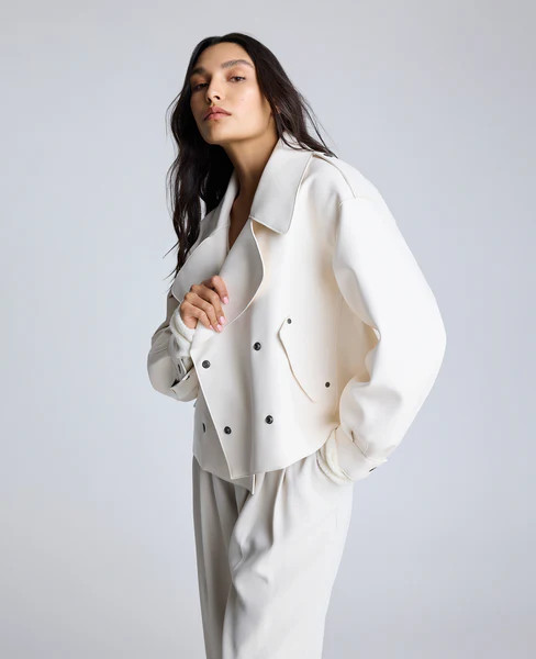 Faux Leather Snap Front Short Trench | Kenneth Cole