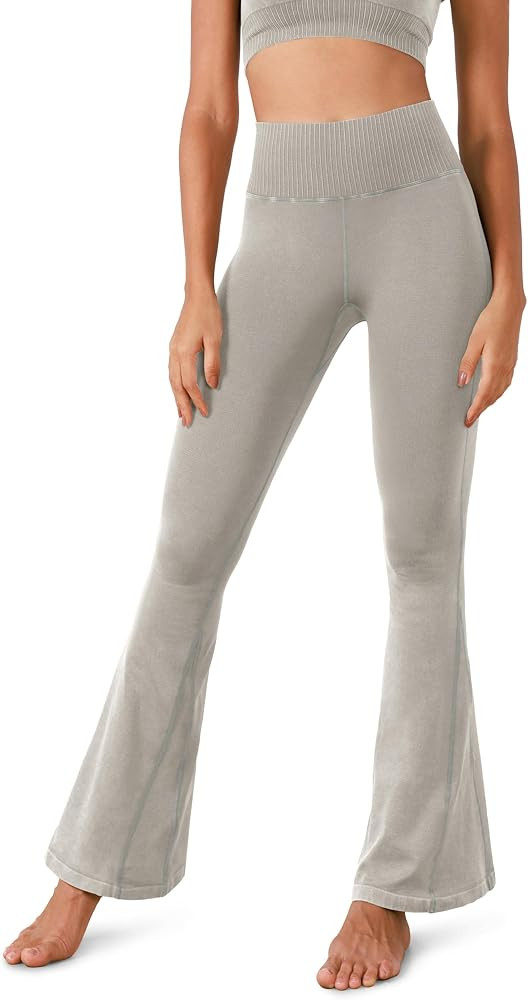 ODODOS Seamless Flare Leggings for Women Ribbed High Waist Gym Workout Casual Bootcut Yoga Pants | Amazon (US)