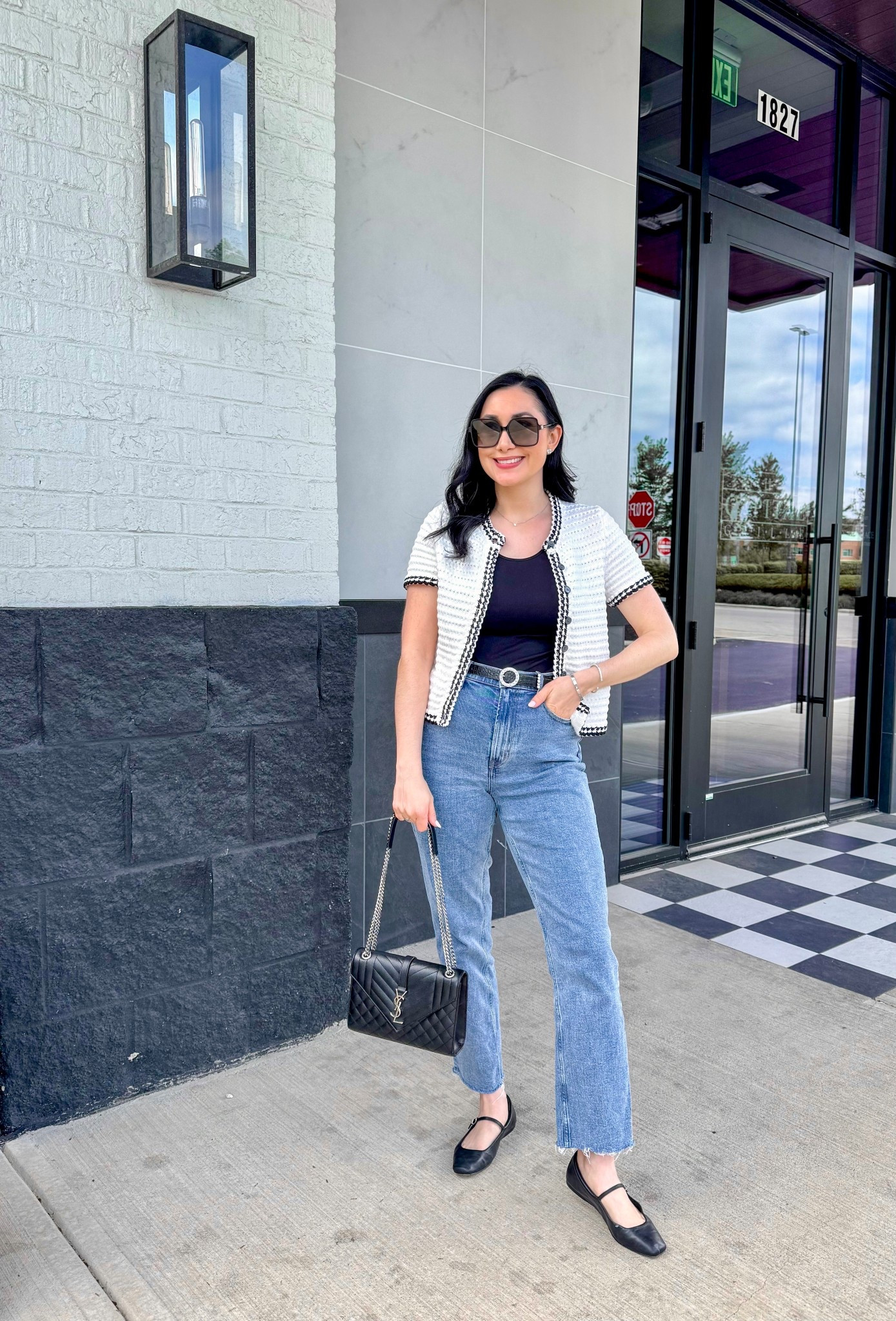 Here for this casual spring outfit moment 🖤 I’m getting so much wear out of this crochet short sleeve sweater. I’ve worn it to work and now styling it for the weekend. Most items I purchase anymore I try to consider the versatility of the item and whether it can transition from work to weekend to get the most use out of my wardrobe. 

#springoutfit #casualstyle #weekendoutfit #classicstyle 

#LTKootd #LTKSeasonal