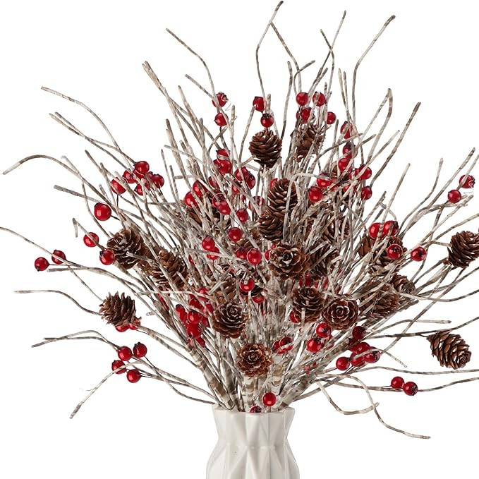 Chuangdi 12 Pcs Artificial Christmas Picks 16 Inch Birch Berry Pinecones Picks for Christmas Tree... | Amazon (US)