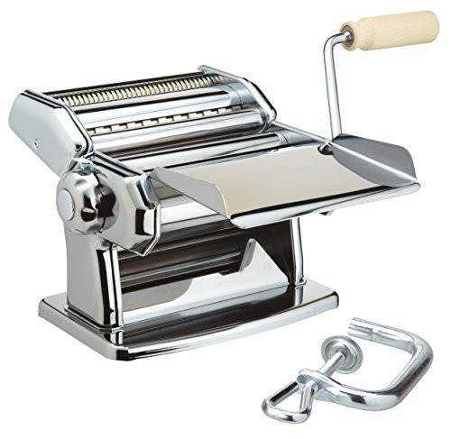 Imperia Italian Double Cutter Pasta Machine, Homemade Pasta Maker with Detachable Wooden Handle, Adjustable Dial with Six Thickness Settings, Silver | Amazon (UK)