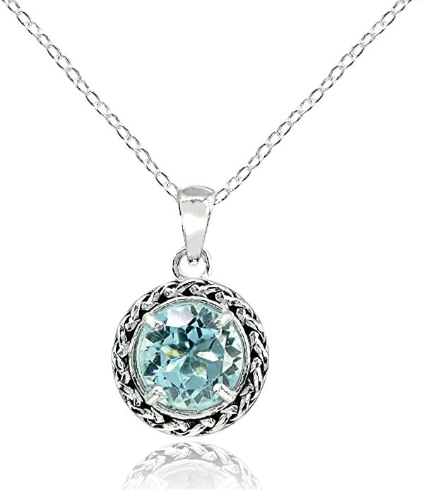 Ice Gems Sterling Silver Genuine, Simulated, or Created Gemstone Round Oxidized Rope Pendant Neck... | Amazon (US)
