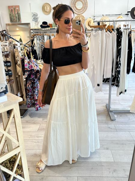 Vacation Outfit for a little retail therapy 
Sizing info:
Skirt / small 
Crop top / small 

#LTKover40 #LTKFestival #LTKtravel