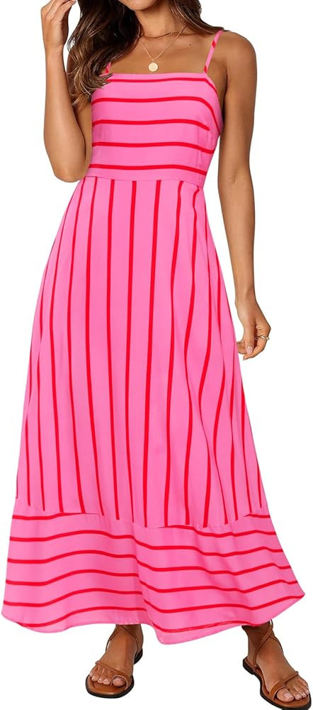 MEROKEETY Women's 2024 Summer Floral Boho Maxi Dresses Casual Sleeveless Spaghetti Strap Smocked ... | Amazon (US)