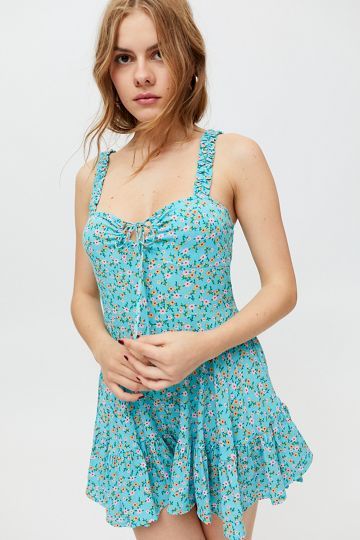 UO Angela Floral Ruffle Romper | Urban Outfitters (US and RoW)