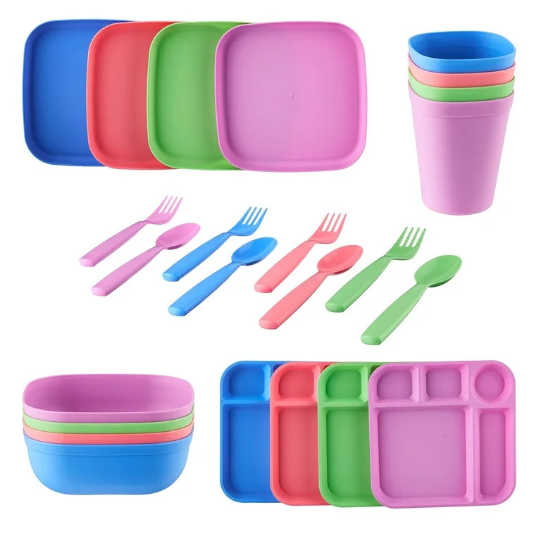 Mainstays Kids 24-Piece Multicolor Plastic Dinnerware Set | Walmart (US)