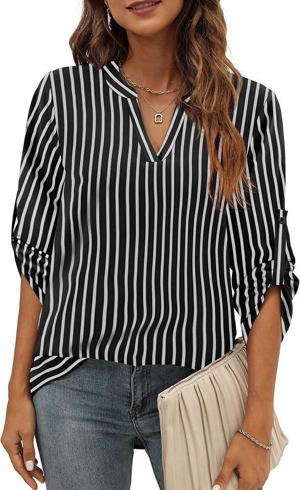 Womens Fashion Business Casual Blouses Work Tops Fashion 3/4 Sleeve Shirts Trending Now 2023 | Amazon (US)