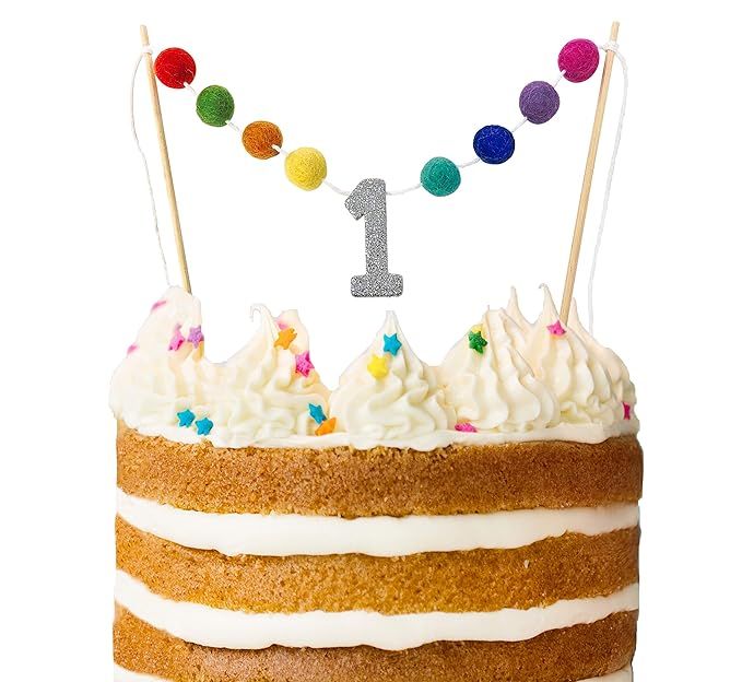 ALIVELY First Birthday Banner Cake Topper – Handmade Happy Birthday Felt Ball Garland Decoratio... | Amazon (US)