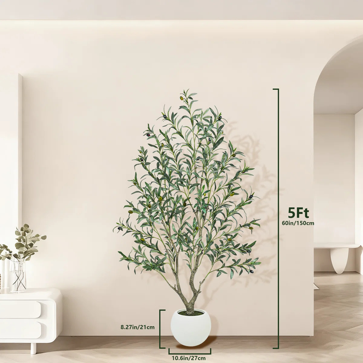 Artificial Olive Tree With Fruit In White Planter,Fake Potted Topiary Tree For Home & Office, 5 /... | Wayfair North America
