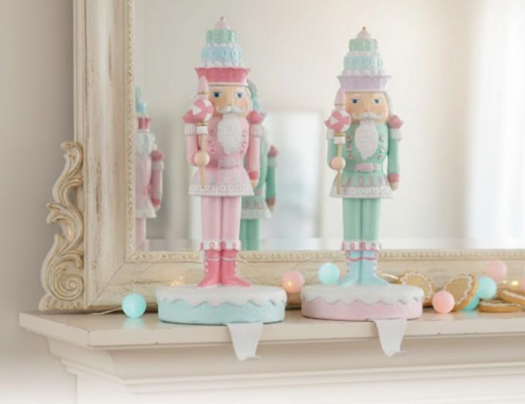Pink, or Mint Nutcracker Stocking Holder,for Christmas Home Holiday Accent Height 8.75" Height - ... | Etsy (US)