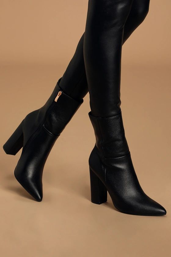 Dawson Black Pebble Pointed-Toe Mid Calf Boots | Lulus (US)