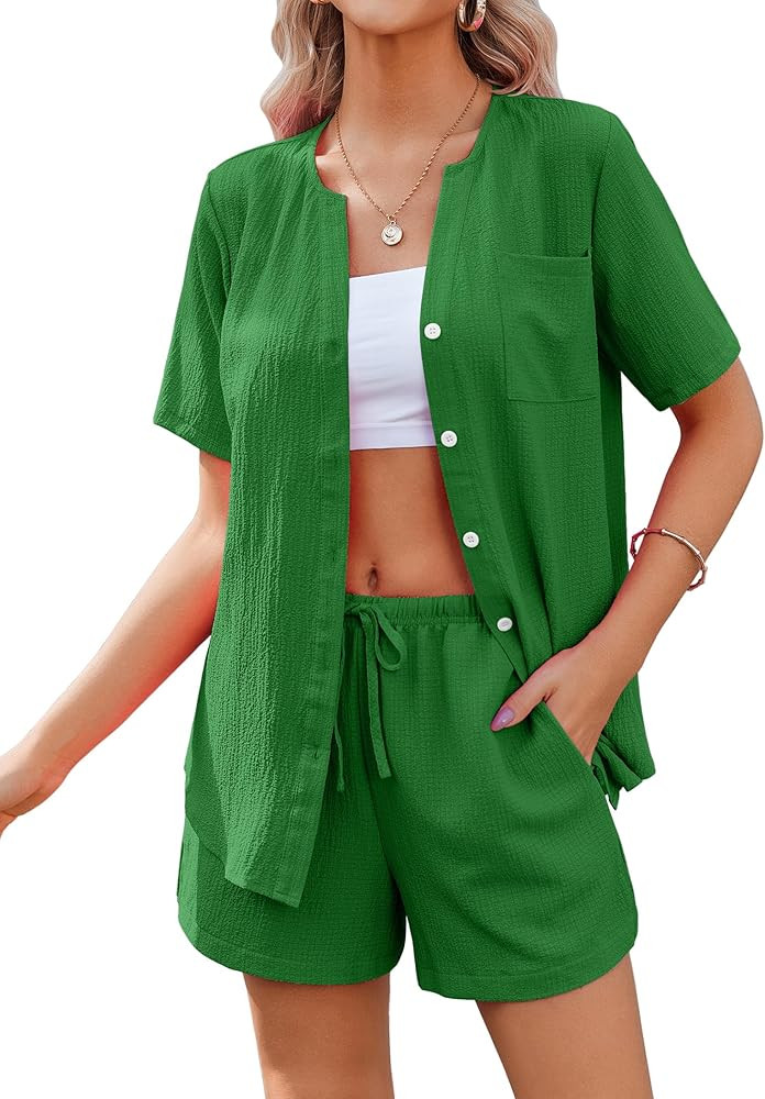 Ekouaer Short Sleeve V Neck Lounge Set 2 Piece Summer Outfits Casual Loungewear | Amazon (US)