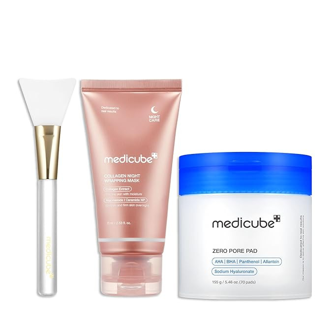 medicube Korean Viral Duo for Glass Glow Skin: Zero Pore Pads 2.0 and Collagen Overnight Wrapping... | Amazon (US)