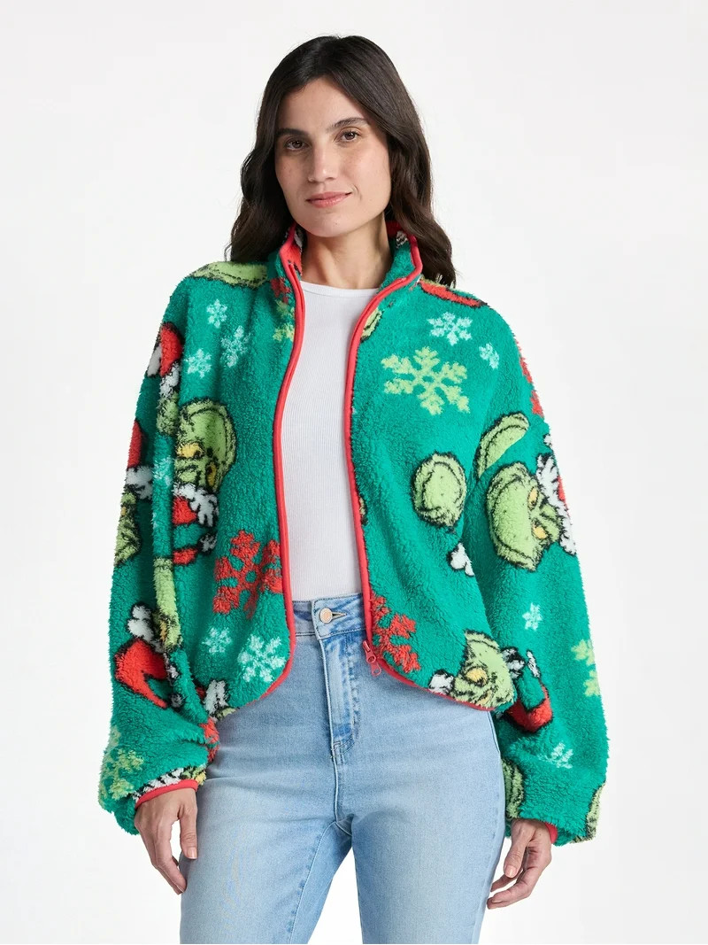 The Grinch Women’s Christmas Print Woobie Fleece Jacket, Sizes XXS-XXL | Walmart (US)