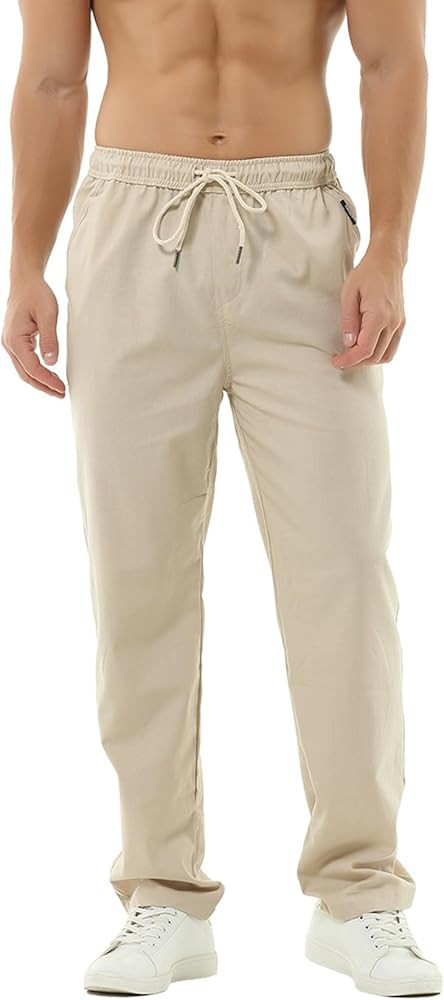 Hoerev Men Casual Beach Trousers Linen Summer Pants | Amazon (US)