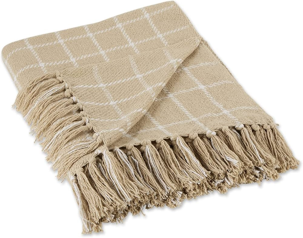 DII Transitional Checked Plaid Woven Throw, 50x60, Vintage Linen | Amazon (US)