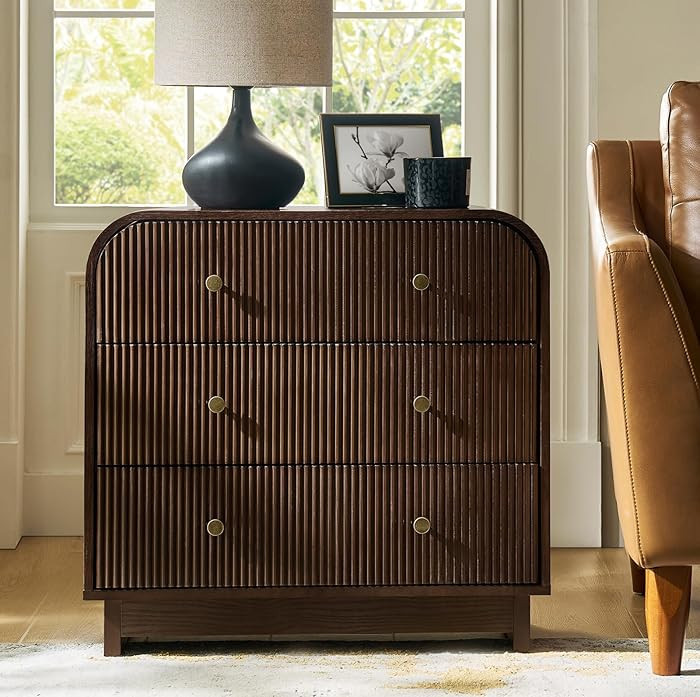 HULALA HOME Fluted Storage End Table with Charging Station, Modern 3 Drawer Wood Side Table with ... | Amazon (US)